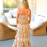 Rossi Floral Ruffle Tier Dress  - Orange
