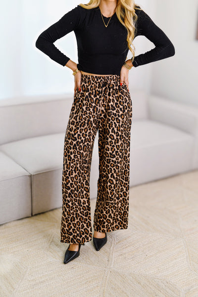 Carlista Cheetah Tie Front Pants-Brown