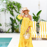 Ciara Strapless Bubble Sleeve Maxi Dress - Yellow Stripes