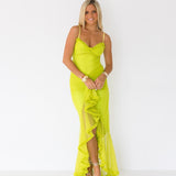Cierra Mesh Ruffle Maxi Dress - Lime
