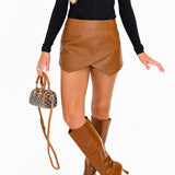 Zoe Leather Skort - Light Brown