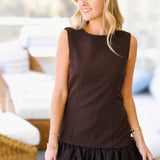 Blair Solid Sleeveless Mini Ruffle Dress - Brown