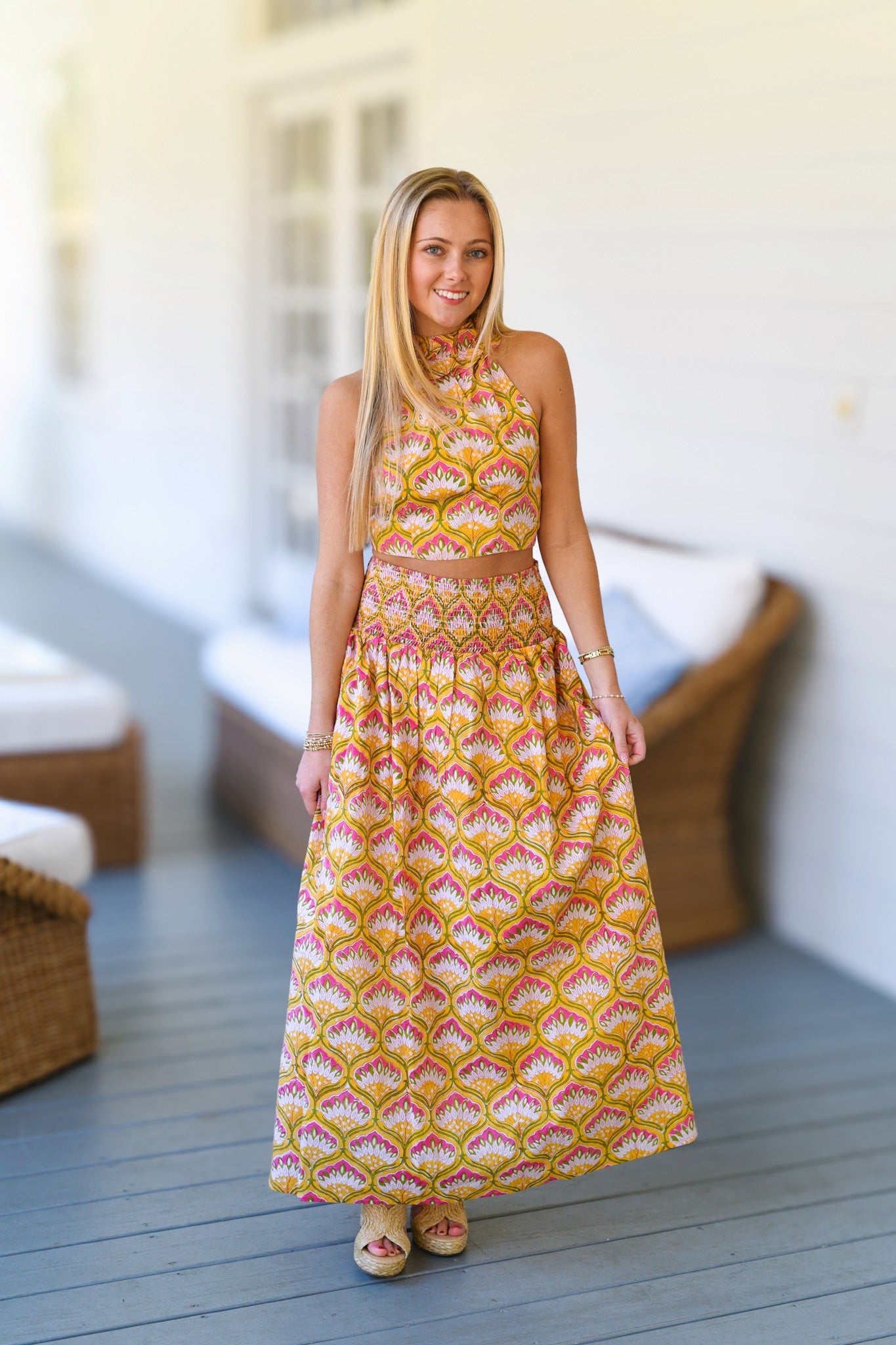 Lola Blockprint Ruffle Skirt Top Set - Yellow (PREORDER)