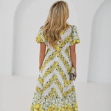 Lindsey Floral Puff Sleeve Midi Dress - Yellow/White