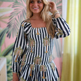 Annie Smocked Mini Dress - Navy/White Palm