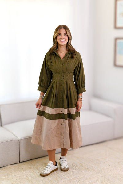 Berkley Midi Shirt Dress - Olive