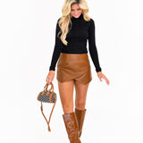 Zoe Leather Skort - Light Brown