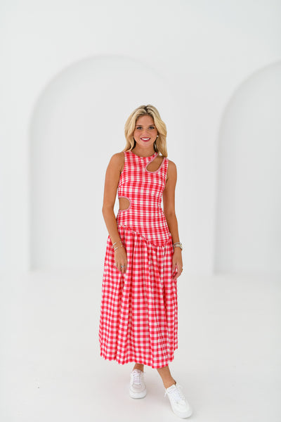 Riley Drop waist Maxi - Red Gingham