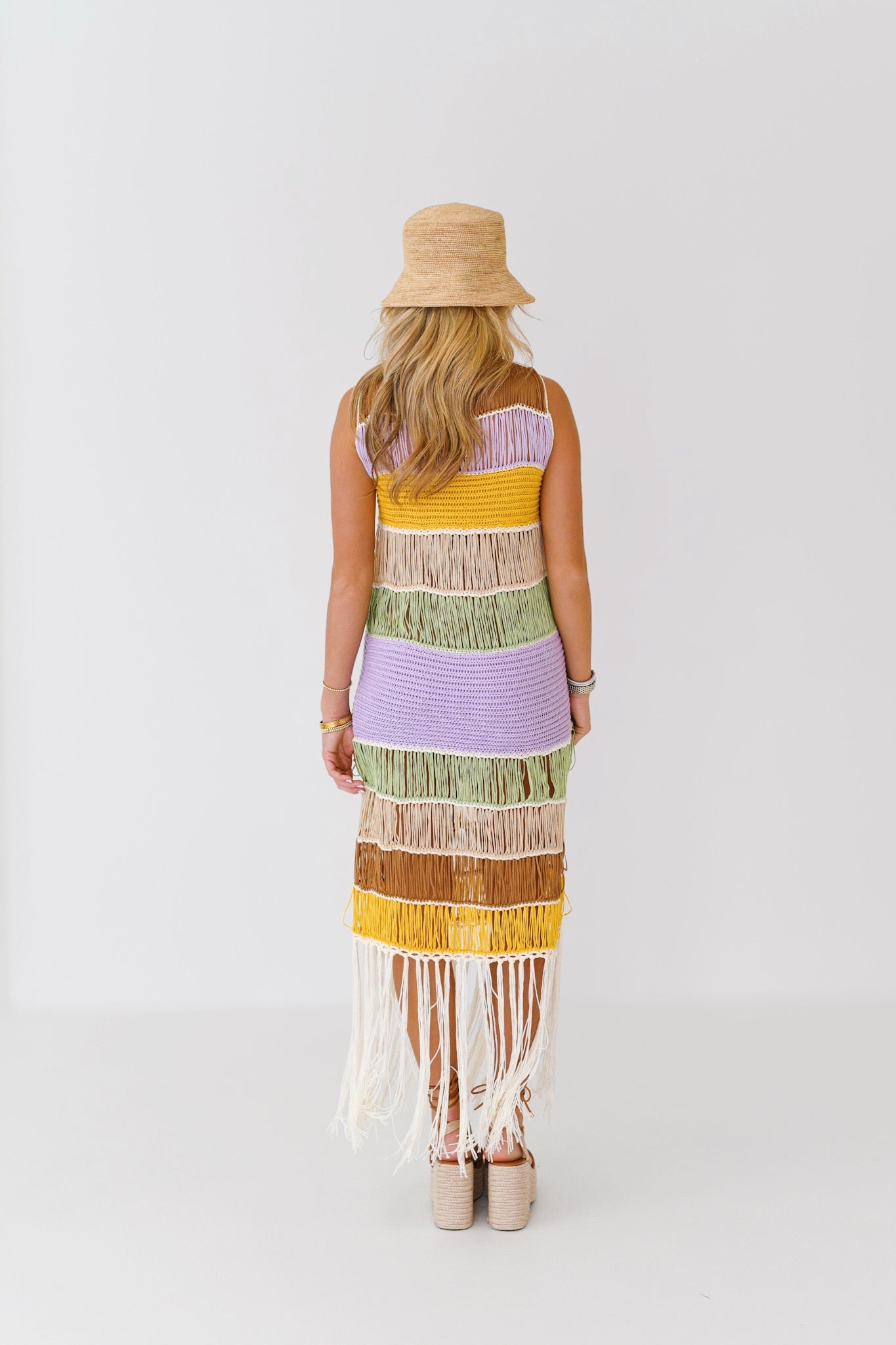 Alex Fringed Crochet Knit Dress - Lavender Multi