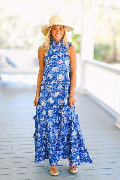 Nelby Frill Neck Maxi Dress - Blue