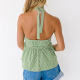 Astrid Striped Knitted Halter Neck Top - Green