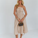 Ember Halter Flared Midi Dress - Beige