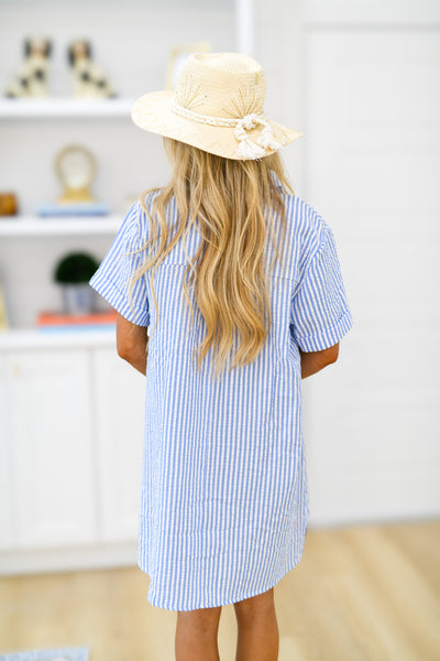 Hannah Seersucker Shirt Dress-Lt Blue/White