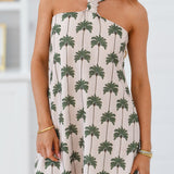 Alden Mini Halter Neck - Cream Palm Tree