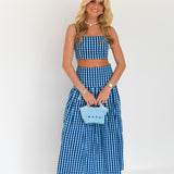 Roslyn Maxi Skirt Set - Navy/Baby Blue Gingham