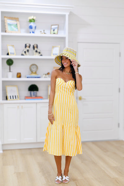 Matilda Striped Linen Midi Dress - Yellow Striped