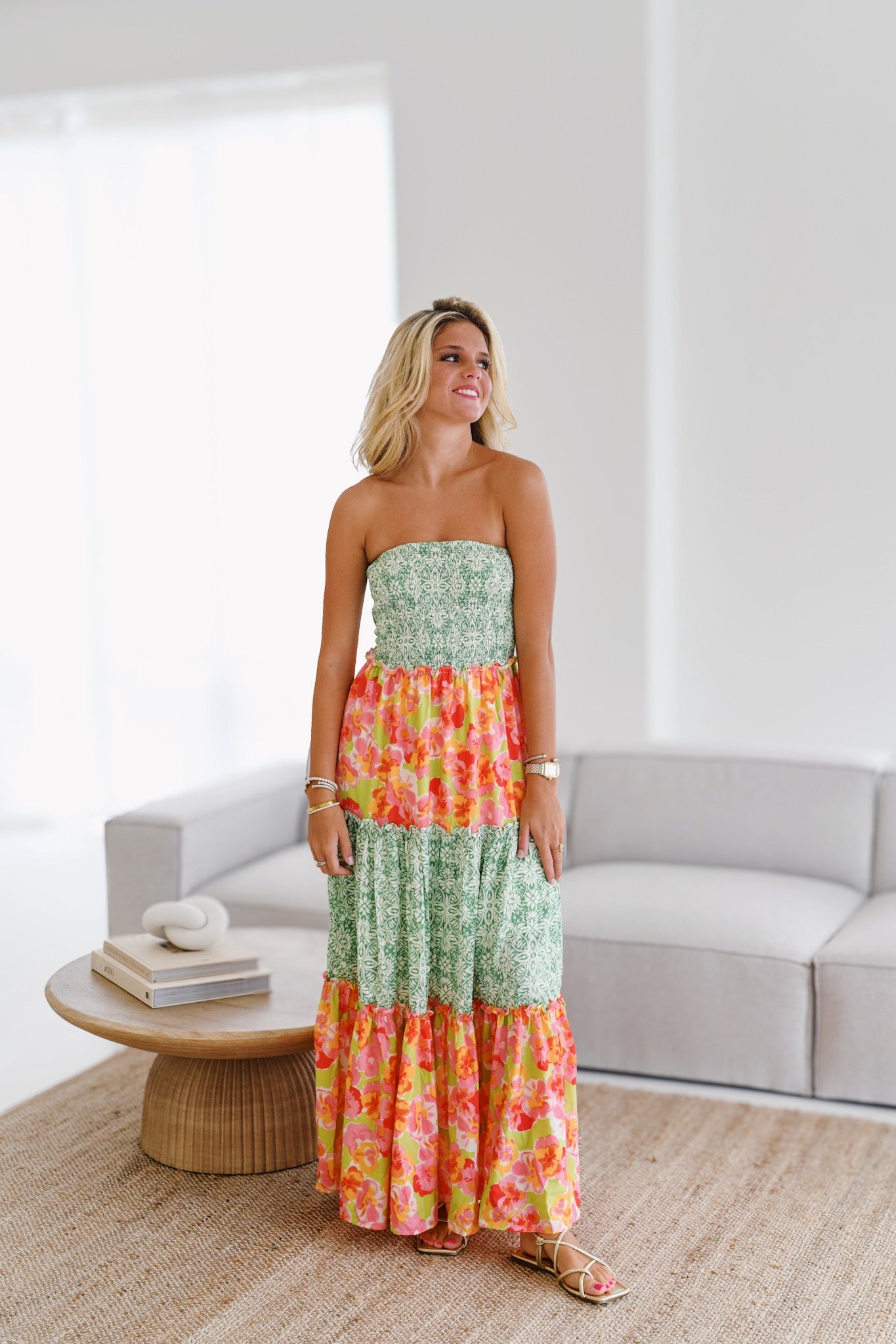 Paisley Smocked Tube Top Dress - Peach Lemonade