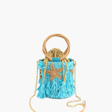 Aqua Fringe Starfish Bucket Bag