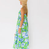 Hannah Floral Midi Dress - Green/White/Blue