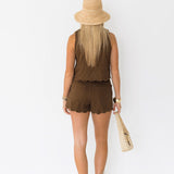 Tilly Embroidered Scalloped Shorts - Brown