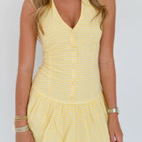 Logan Halter Mini Dress - Yellow Checkered