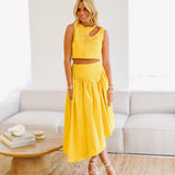 Ashley Cut Out Top and Midi Skirt Set-Yellow