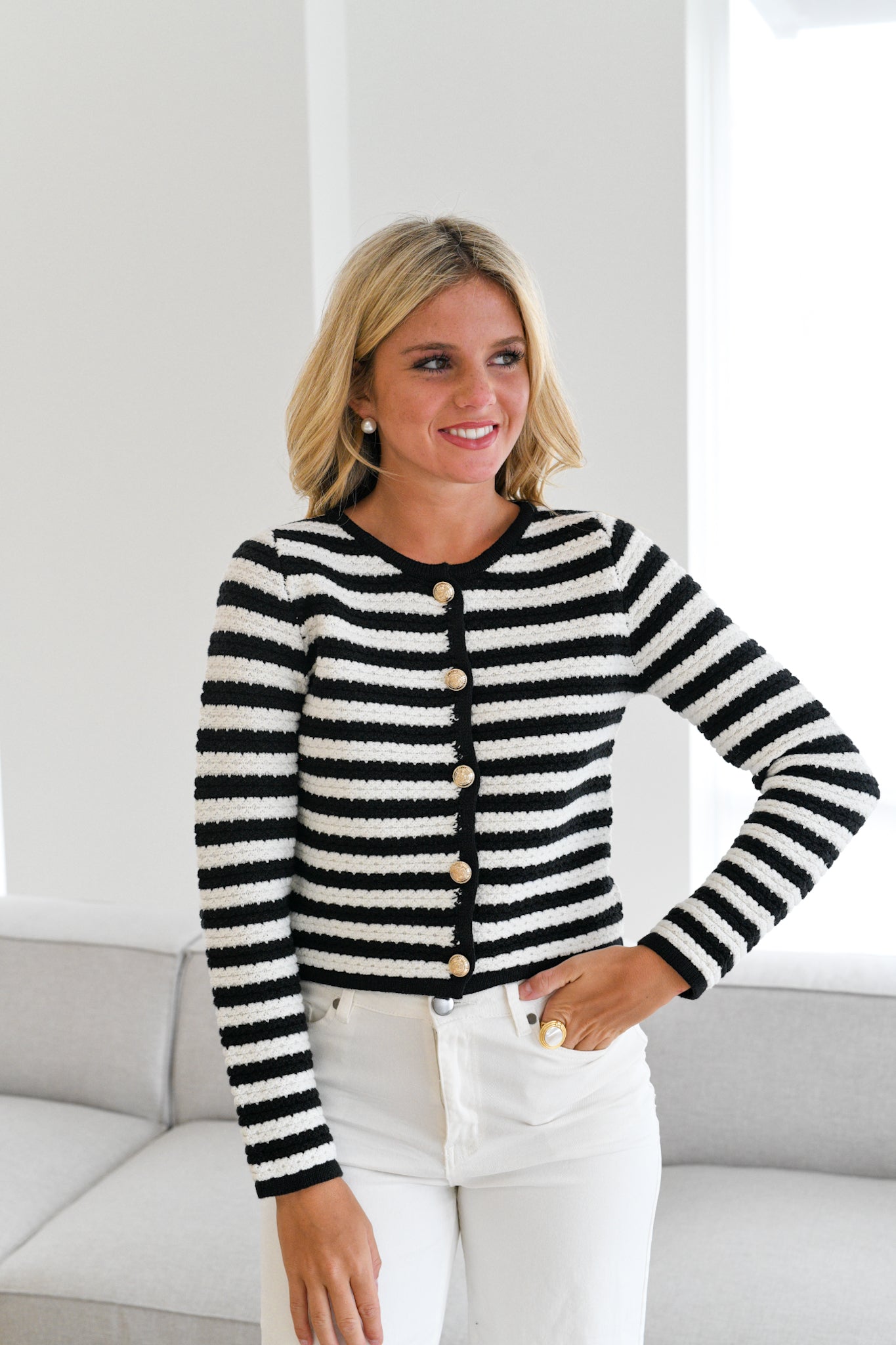 Jordan Stripe Cardigan - Black/Ivory