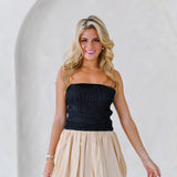 Aubrey Smocking Detail Mini Dress - Black Beige