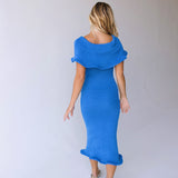 Anna Off Shoulder Sweater Midi Dress- Blue