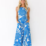 Logan Floral Midi Dress - White/Blue