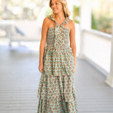 Sylvia Ruffled Maxi Dress - Teal Floral