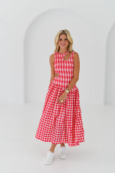 Riley Drop waist Maxi - Red Gingham