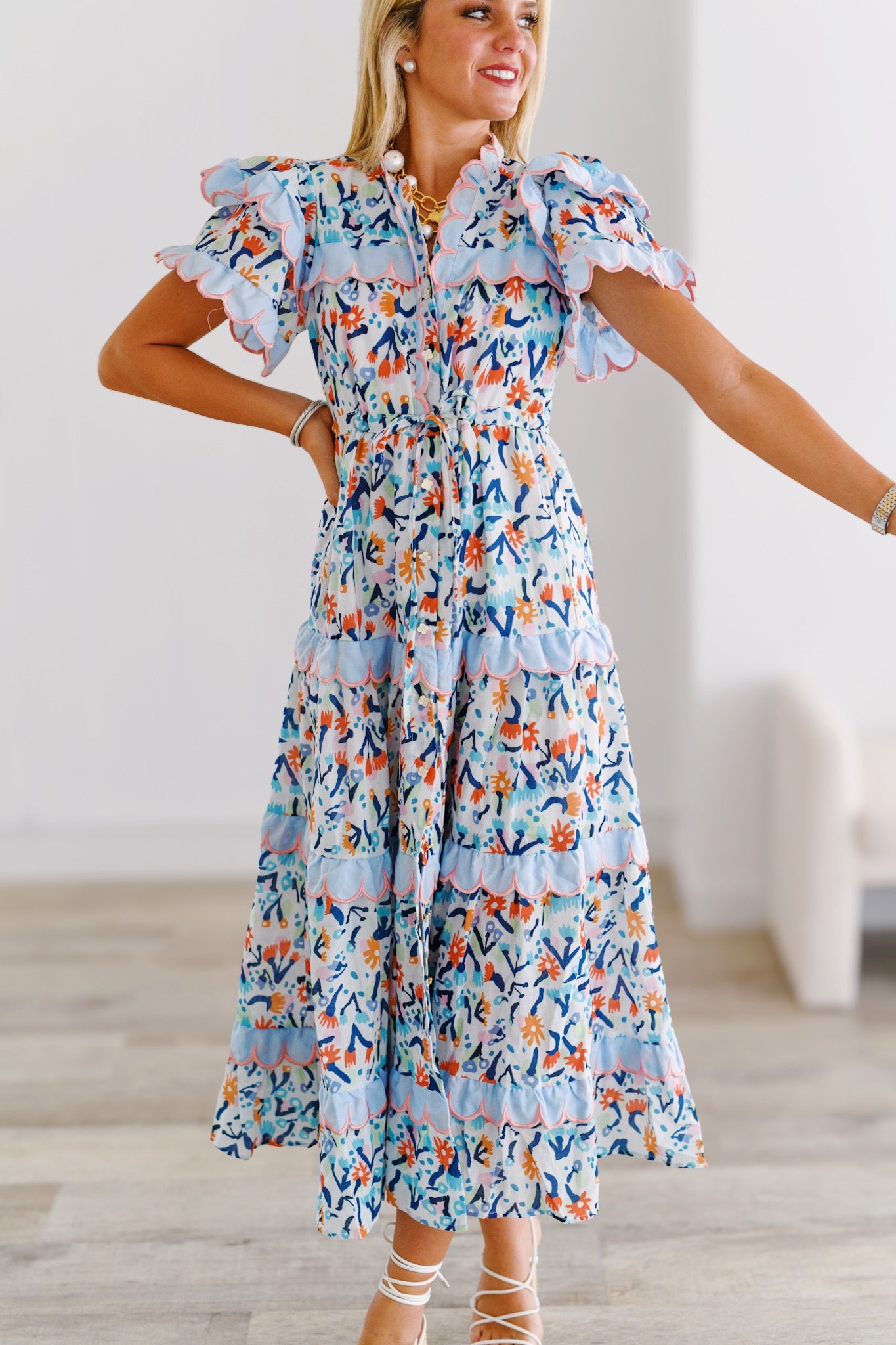 Celia Block-Print Maxi Dress-Blue Multi