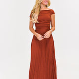 Harlie One-Shoulder Ruched Maxi Dress-Spice Brown