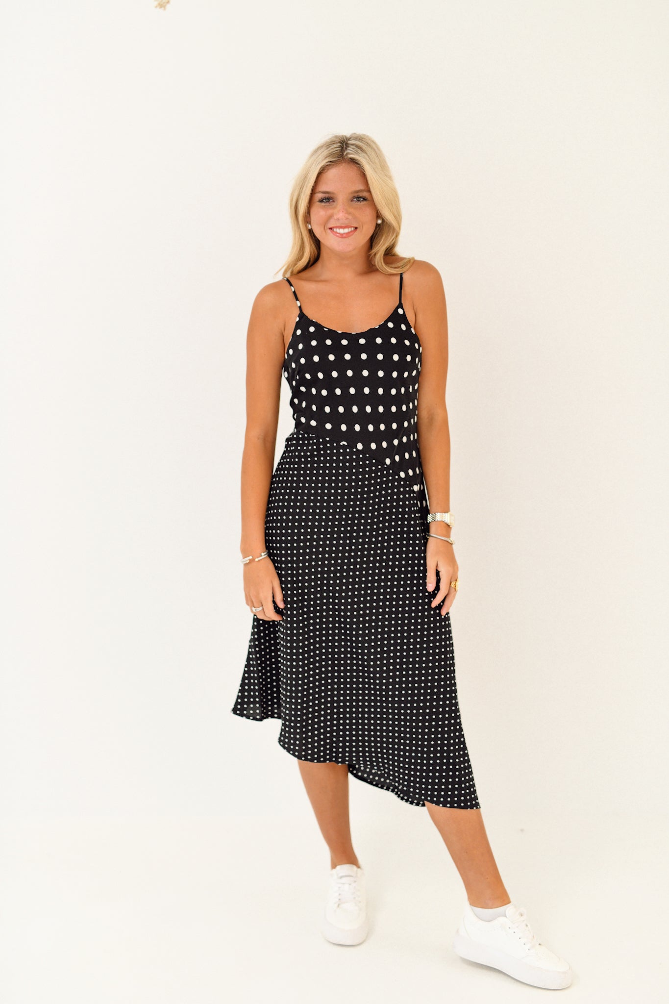 Melissa Polka Dot Midi Dress - Black