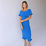 Anna Off Shoulder Sweater Midi Dress- Blue