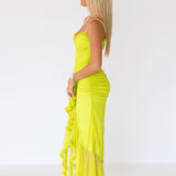 Cierra Mesh Ruffle Maxi Dress - Lime