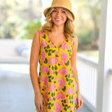 Yilly V Neck Mini Dress - Yellow/Pink