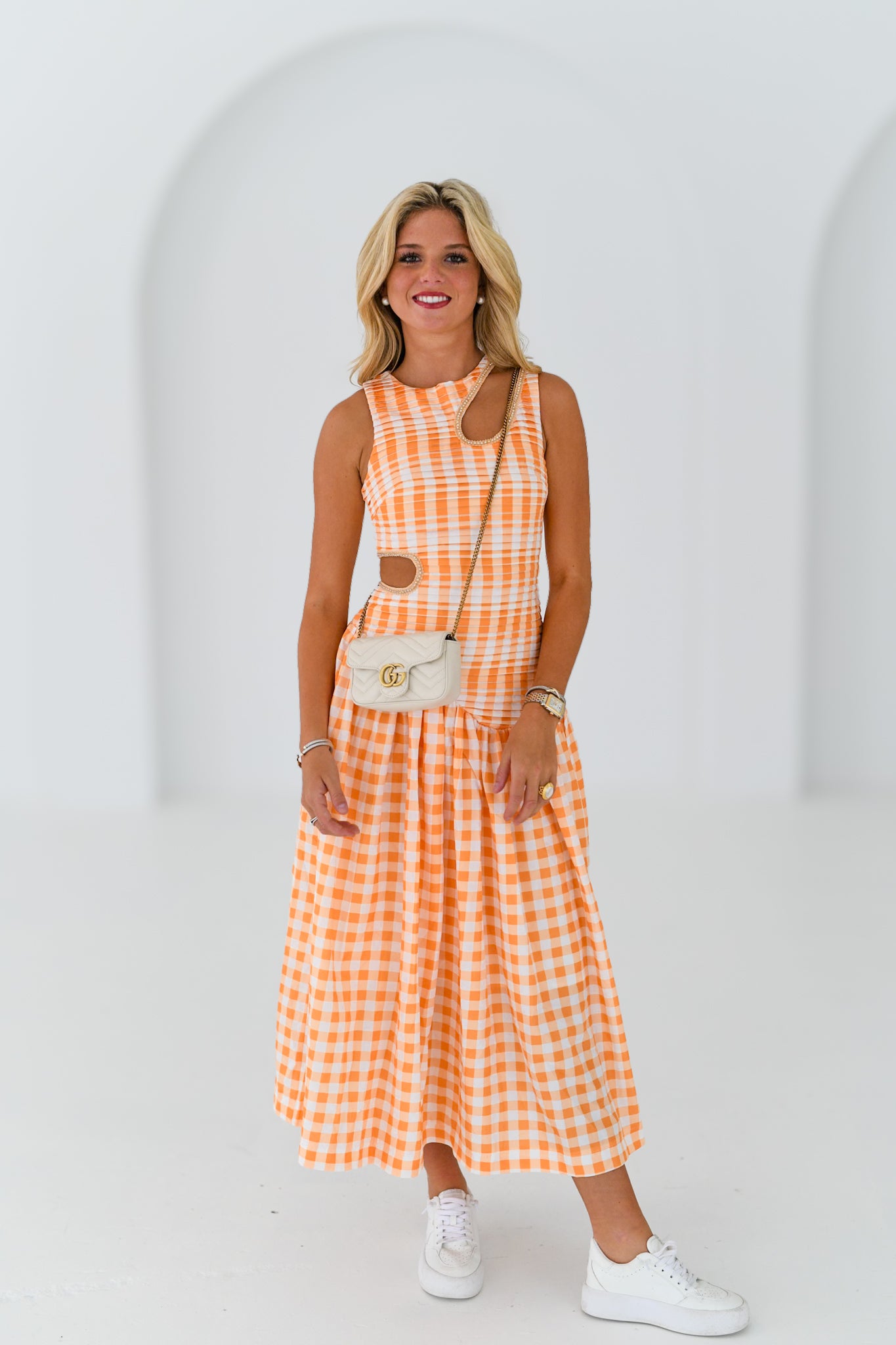 Janet Drop waist Maxi - Orange Gingham