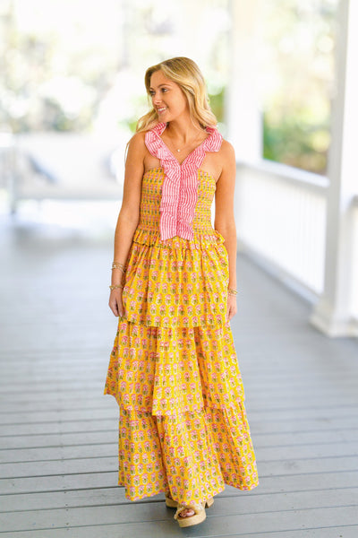 Kaiya Maxi Dress - Yellow/Pink Floral