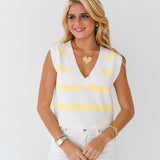 Rae Striped Sweater Vest Top-Butter/White