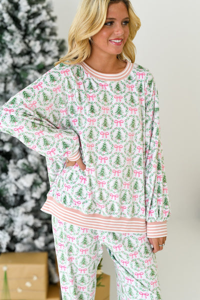 Holly Christmas Soft Touch Pajama Set-Pink/Green