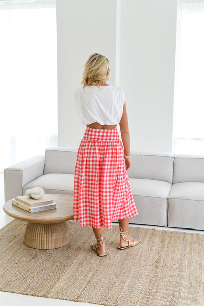 Sara Gingham Midi Skirt-Red