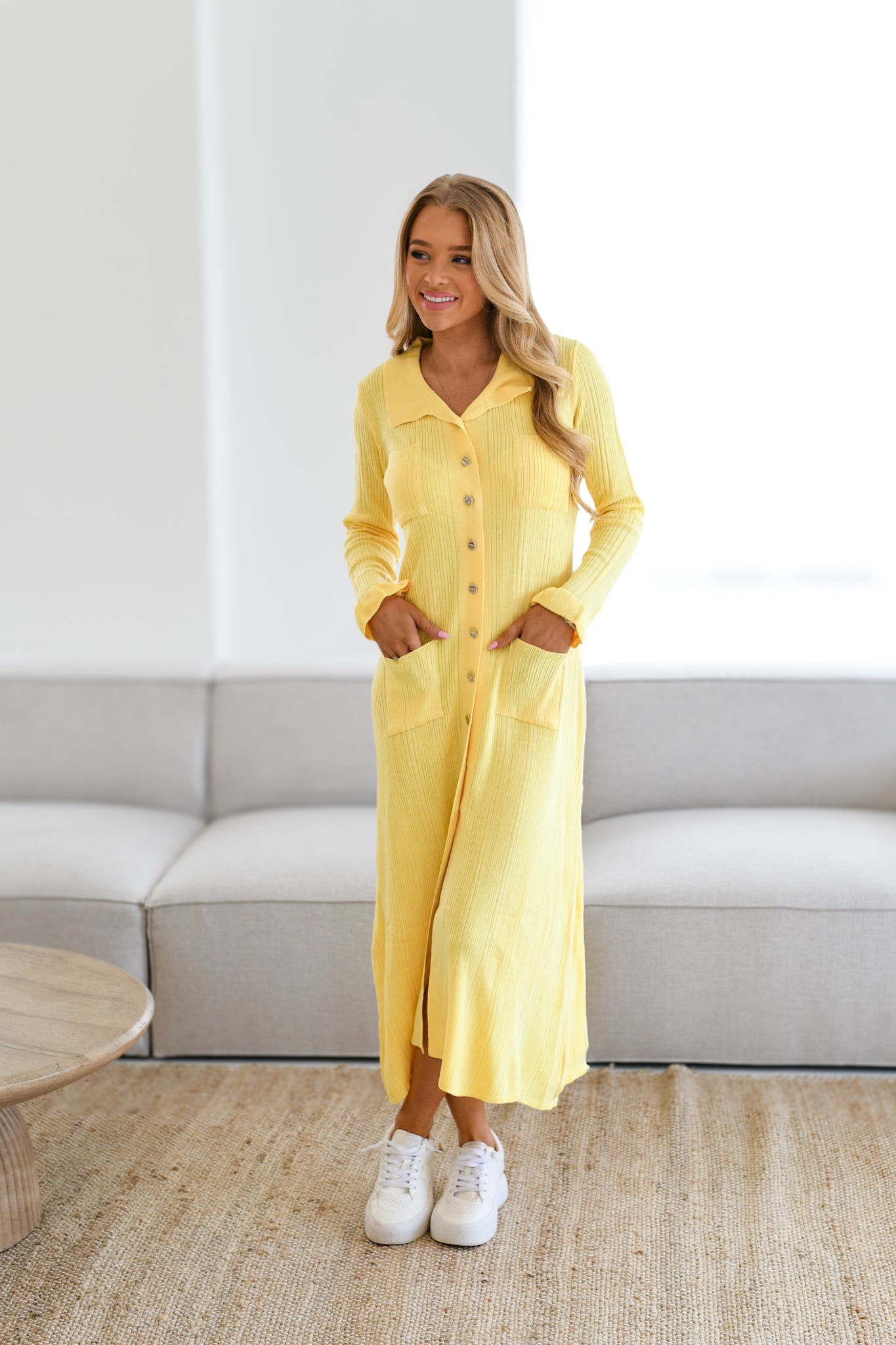 Lola Knit Sweater Dress - Yellow