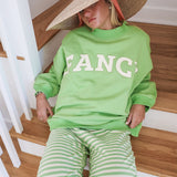 Fancy Oversized Fleece Mockneck - Palm/White