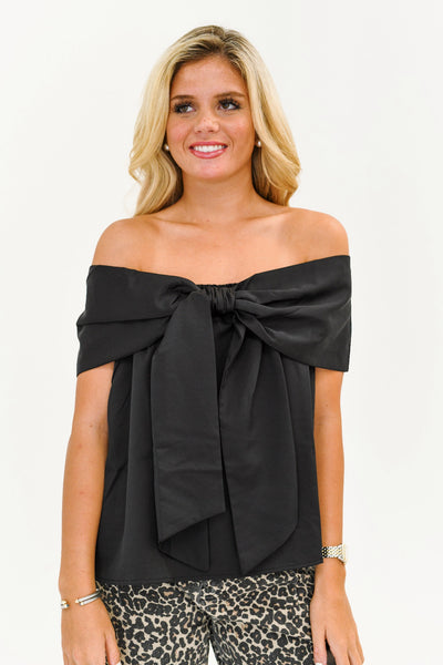 Mariah Off The Shoulder Bow Top - Black