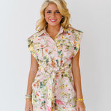 Erin Floral Button Down Romper - Powder Pink Flower