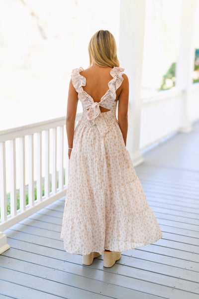 Payton Ruffel Sleeve Maxi Dress - Peach Floral