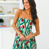Victoria Balloon Mini Dress - Green/Red