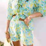 Dani Tie Front and Shorts Set - Teal/Lime